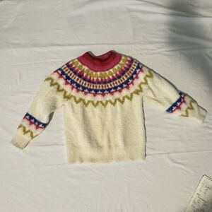 Hanna Andersson Girls Size 4 Fuzzy Fair Isle Sweater Nordic Pullover Multicolor